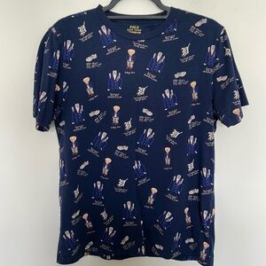Ralph Lauren Polo Bear All Over Print Navy T‎ Shirt Boys XL